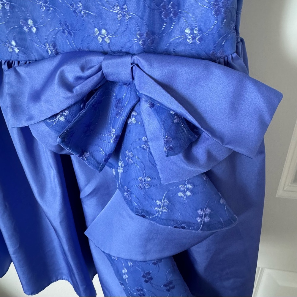 Vintage Allison Ann Floral Blue Dress Size 7 Puff Sleeves 80s 90s Retro Fancy - Picture 5 of 13